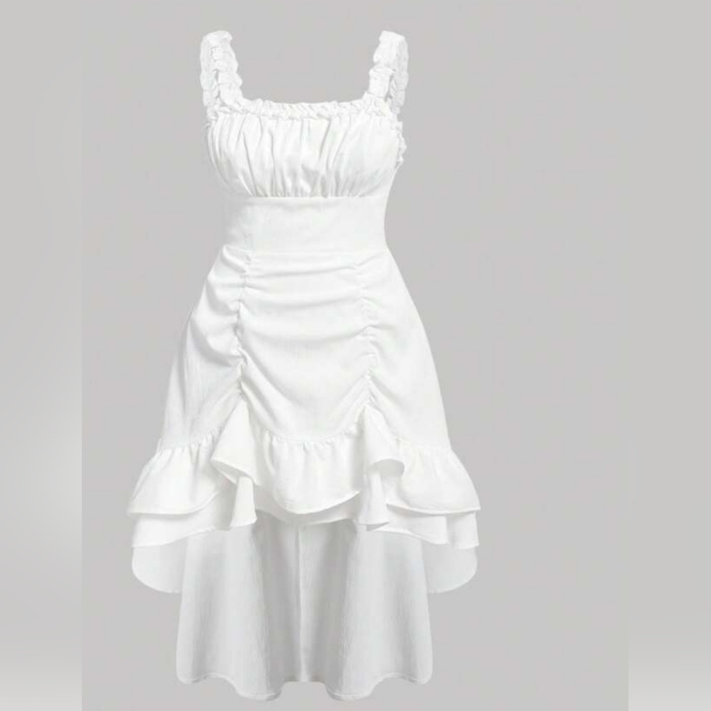 SHEIN Chic White Ruffle High Low Dress